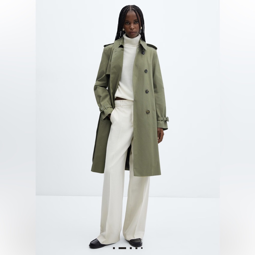 NWT Mango Classic Trench Coat with Belt Green Cotton Size S - Picture 3 of 13